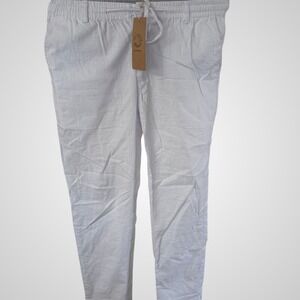 Sailwind White Linen Blend Drawstring Elastic Waist Casual Pants NWT